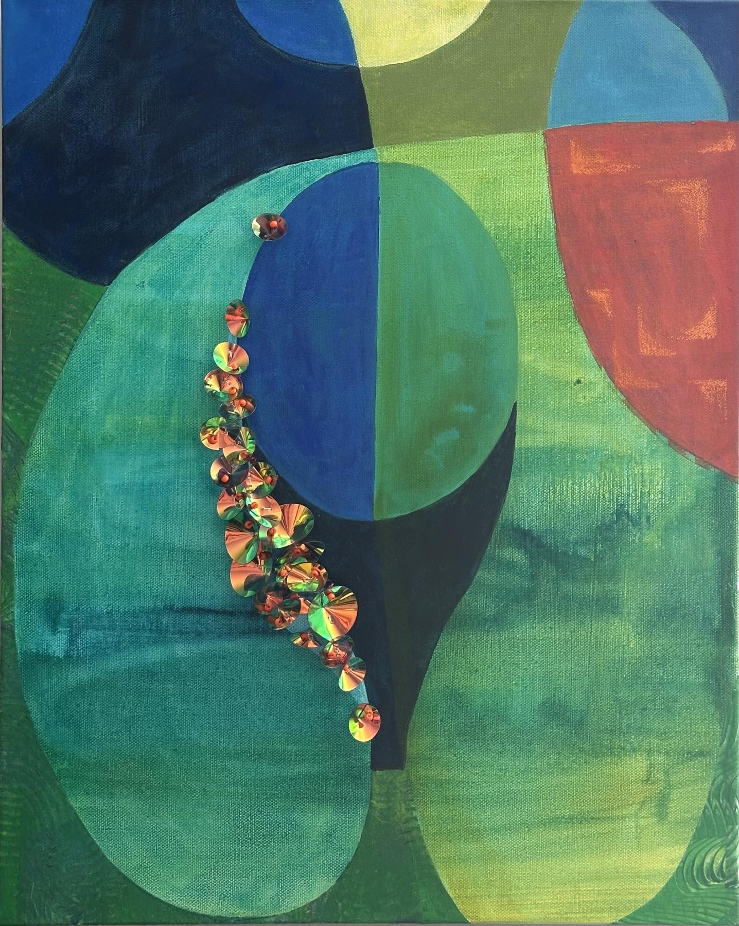 Same Difference — Acrylic and dichroic film on canvas · 16 × 20 in — Jyotsna Ambarukhana