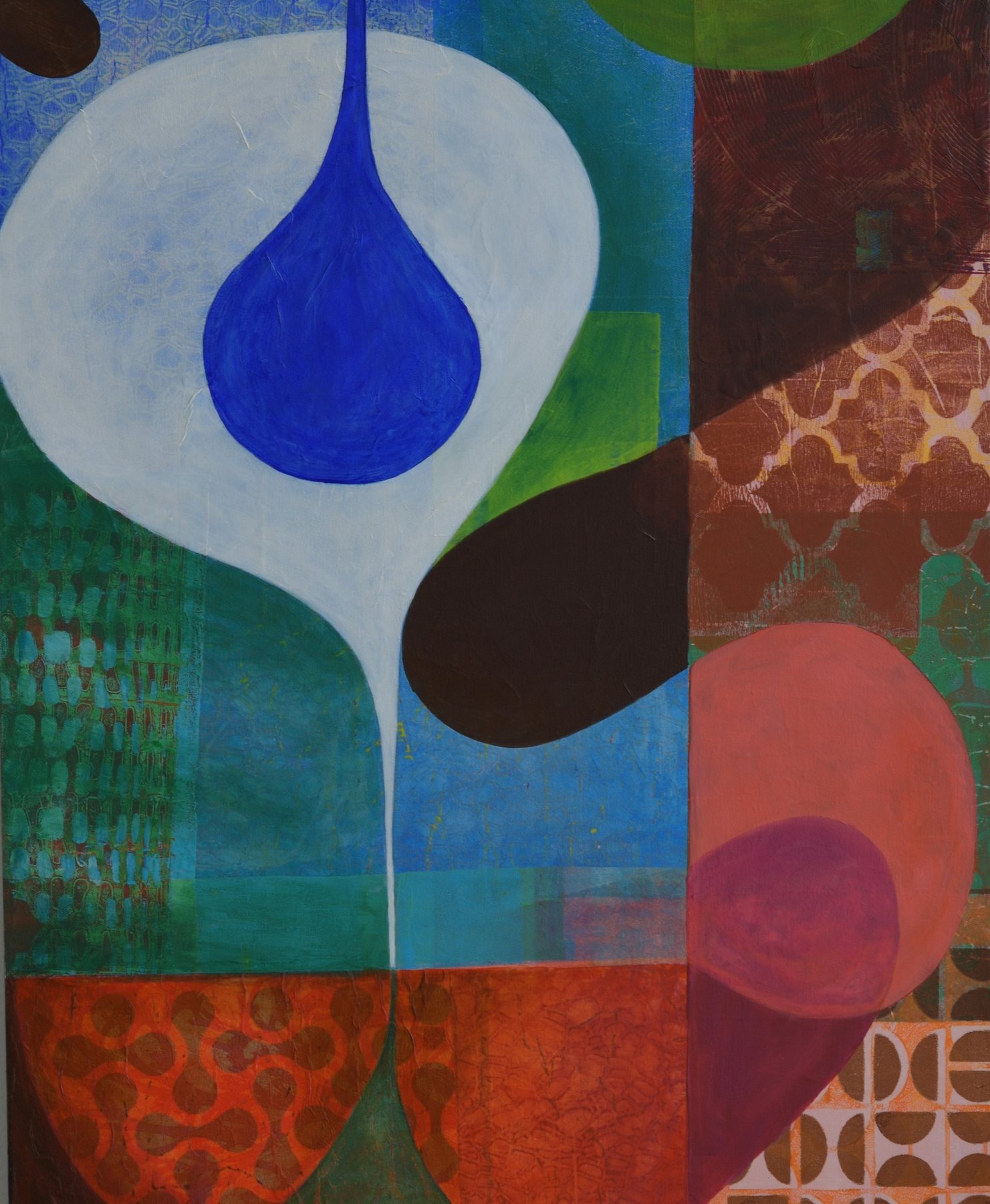 Skip Intro — Acrylic and paper collage on canvas · 24 × 30 in — Jyotsna Ambarukhana