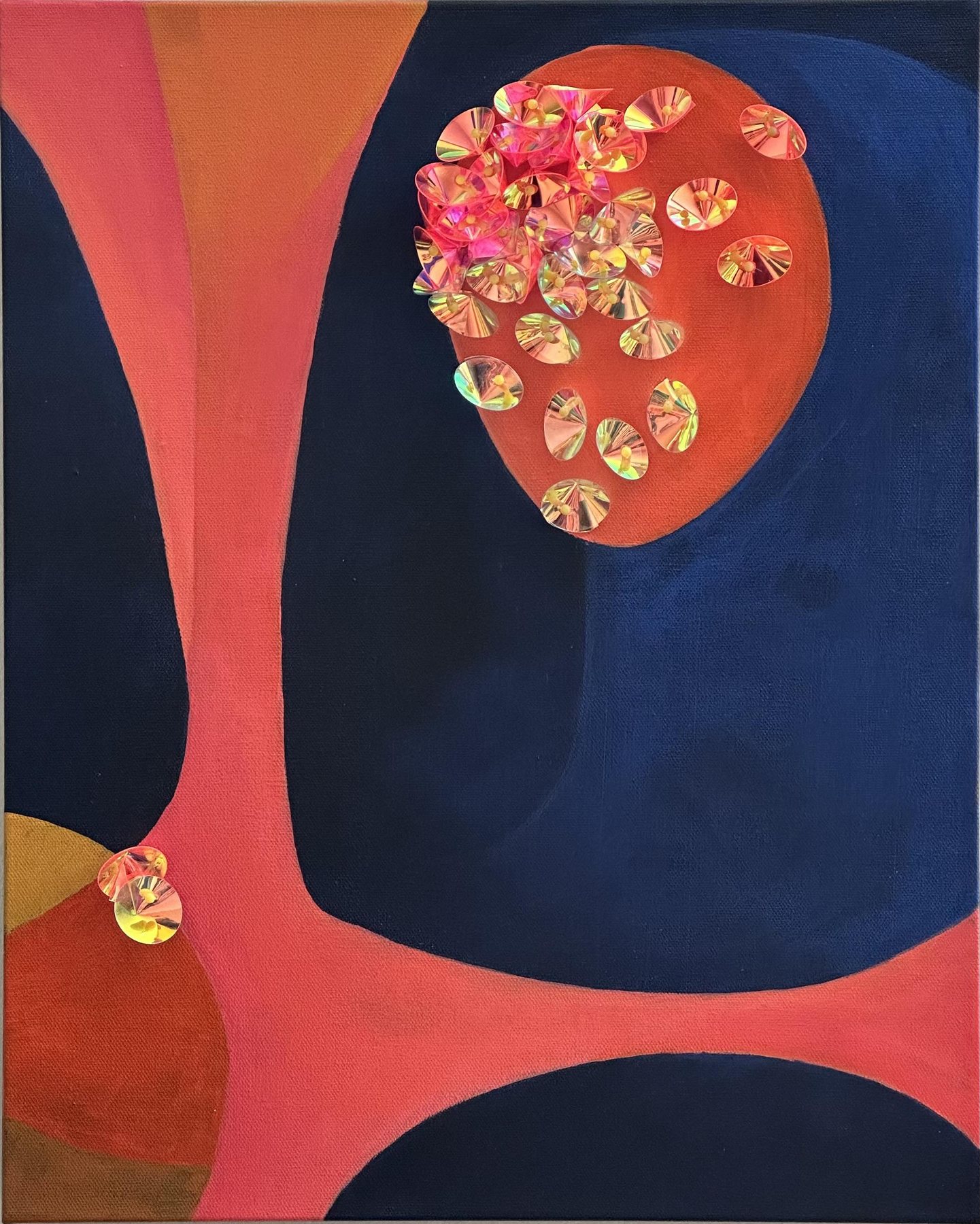 Look What You Started — Acrylic and dichroic film on canvas · 16 × 20 in — Jyotsna Ambarukhana