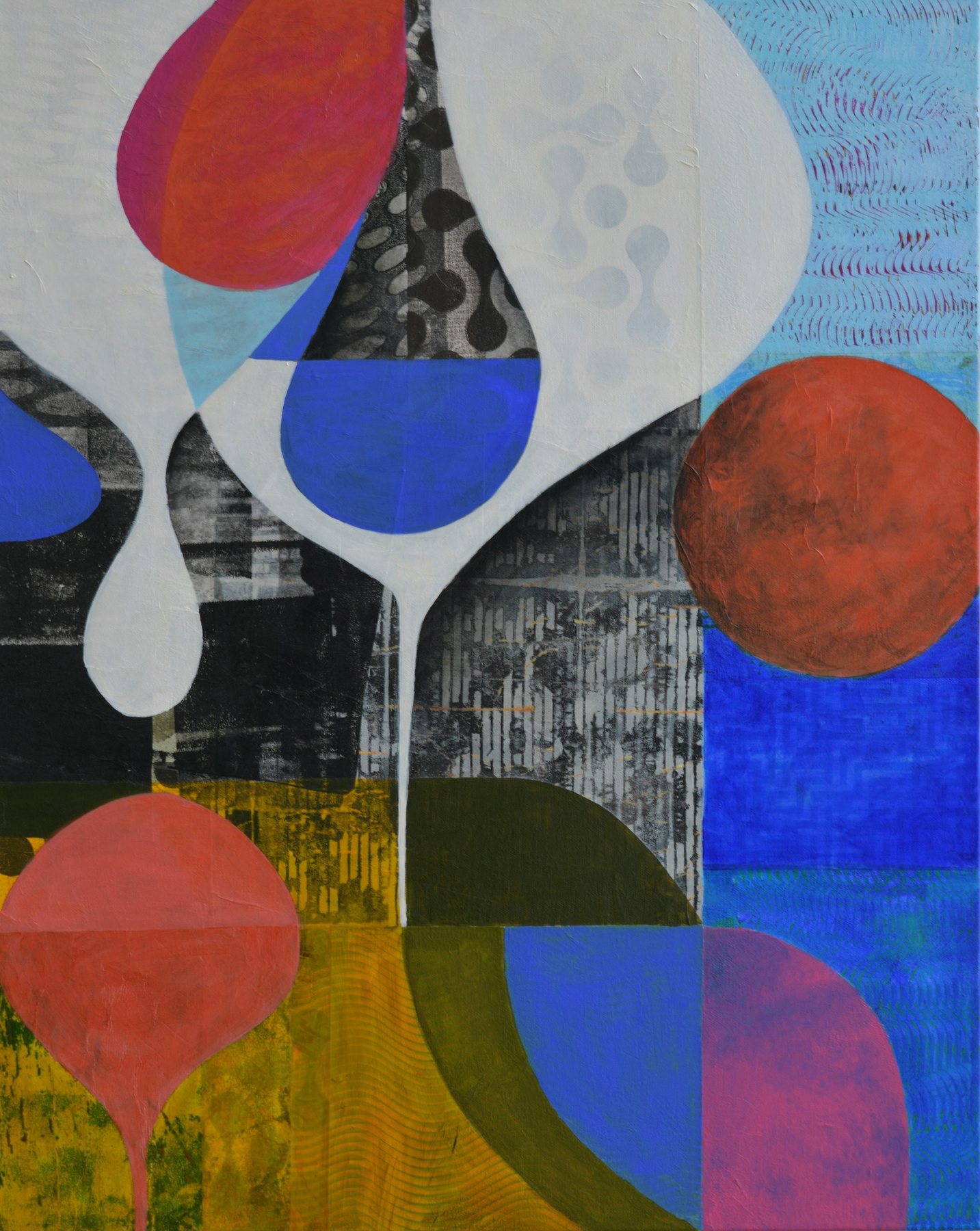 Tomato, Tomahto — Acrylic and paper collage on canvas · 24 × 30 in — Jyotsna Ambarukhana