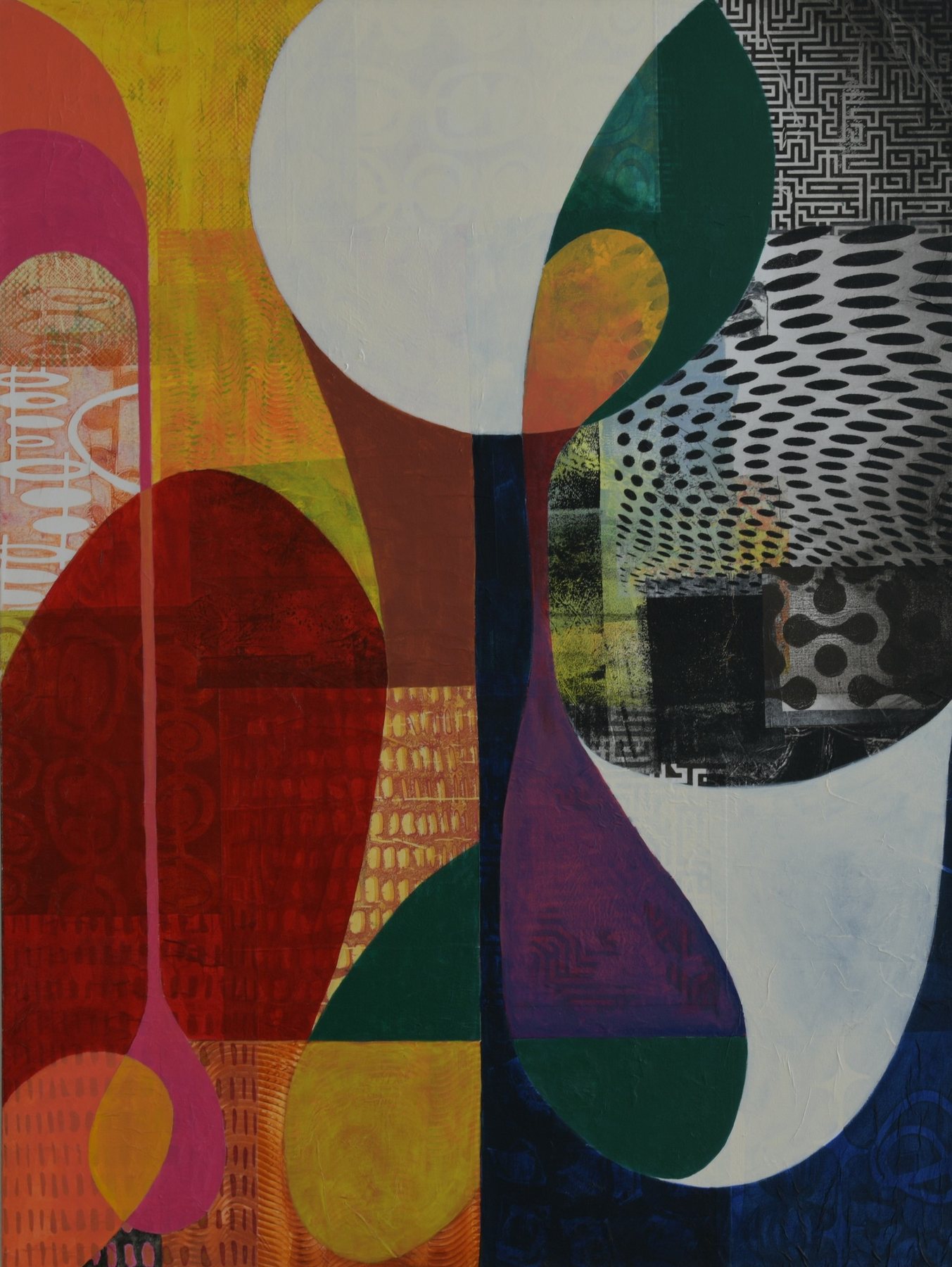 Without Missing a Beat — Acrylic and paper collage on canvas · 30 × 40 in — Jyotsna Ambarukhana